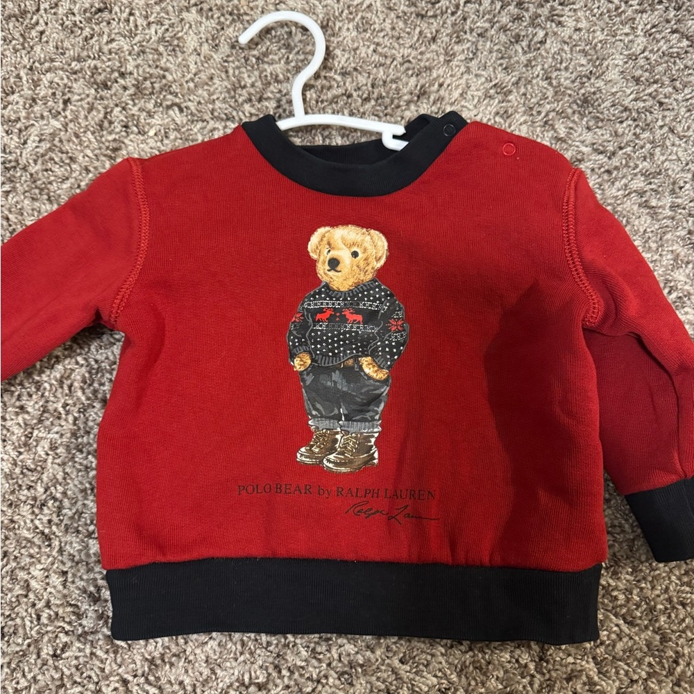 Ralph Lauren Red Kids Polo Bear Sweatshirt with Black Trim